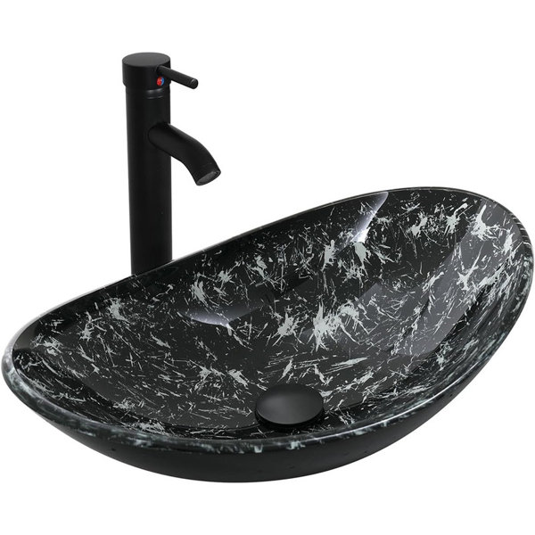 Minoky Boat Shape Bathroom Artistic Tempered Glass Vessel Sink with